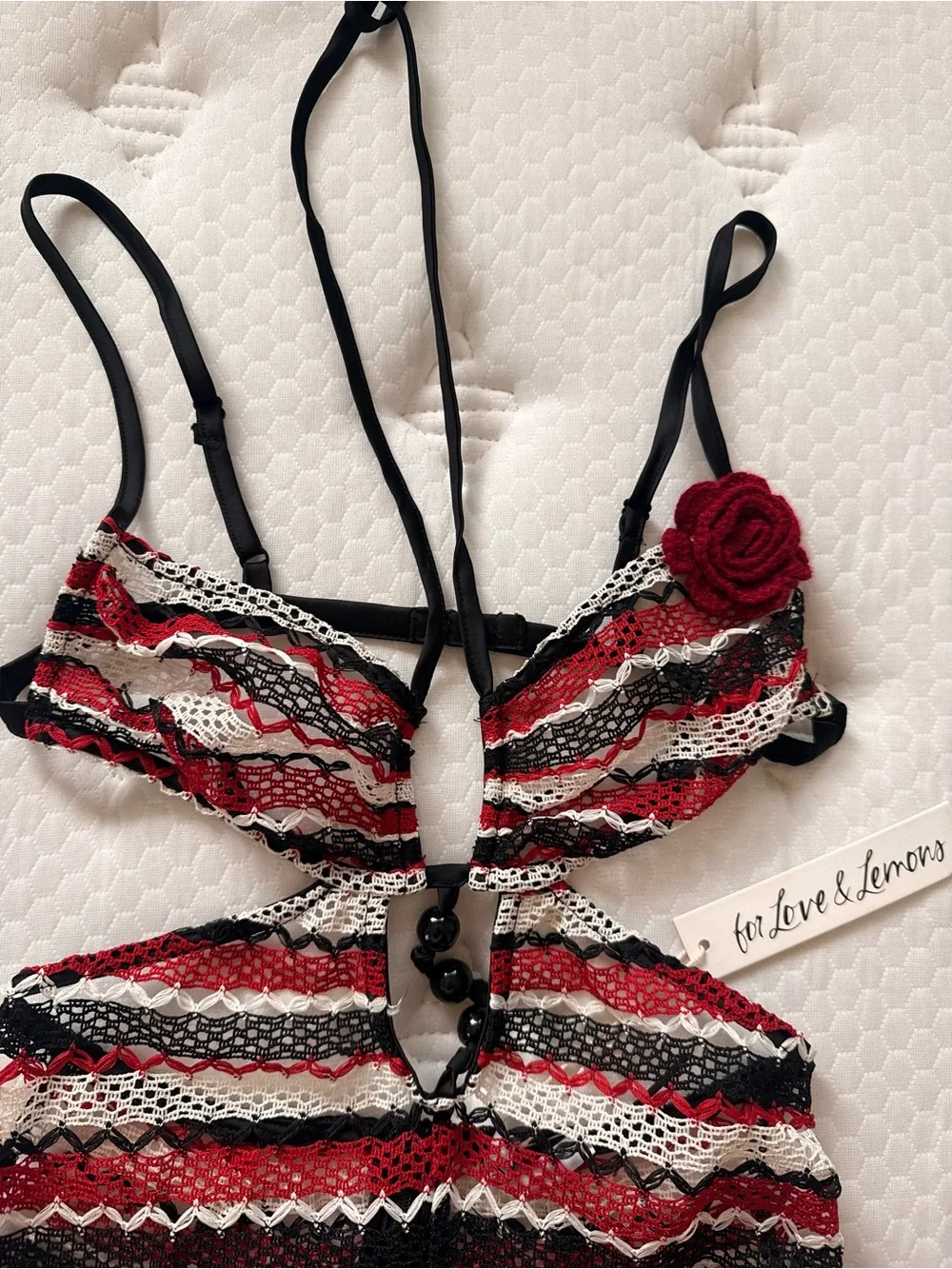 For Love And Lemons Red, Black & White Striped Mini Dress size small - Picture 3 of 8